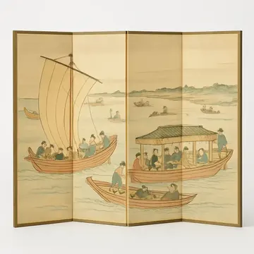 鳥居清満・寄合船図屏風